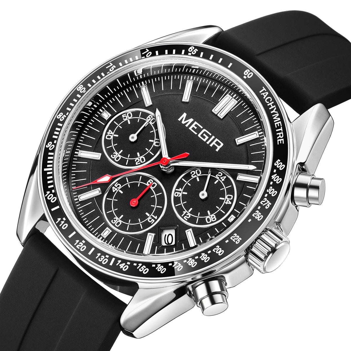 MEGIR Analog Quartz Wrist Watch Chronograph Luminous Business Sport Watches with Silicone Strap Calendar Man Clock Reloj Hombre 8105