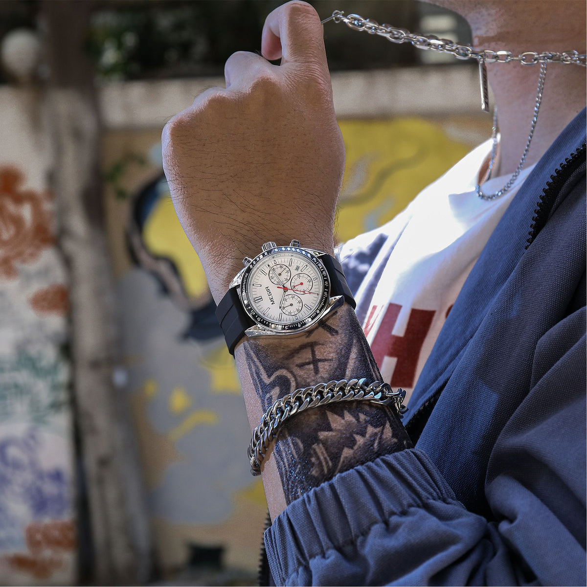 MEGIR Analog Quartz Wrist Watch Chronograph Luminous Business Sport Watches with Silicone Strap Calendar Man Clock Reloj Hombre 8105