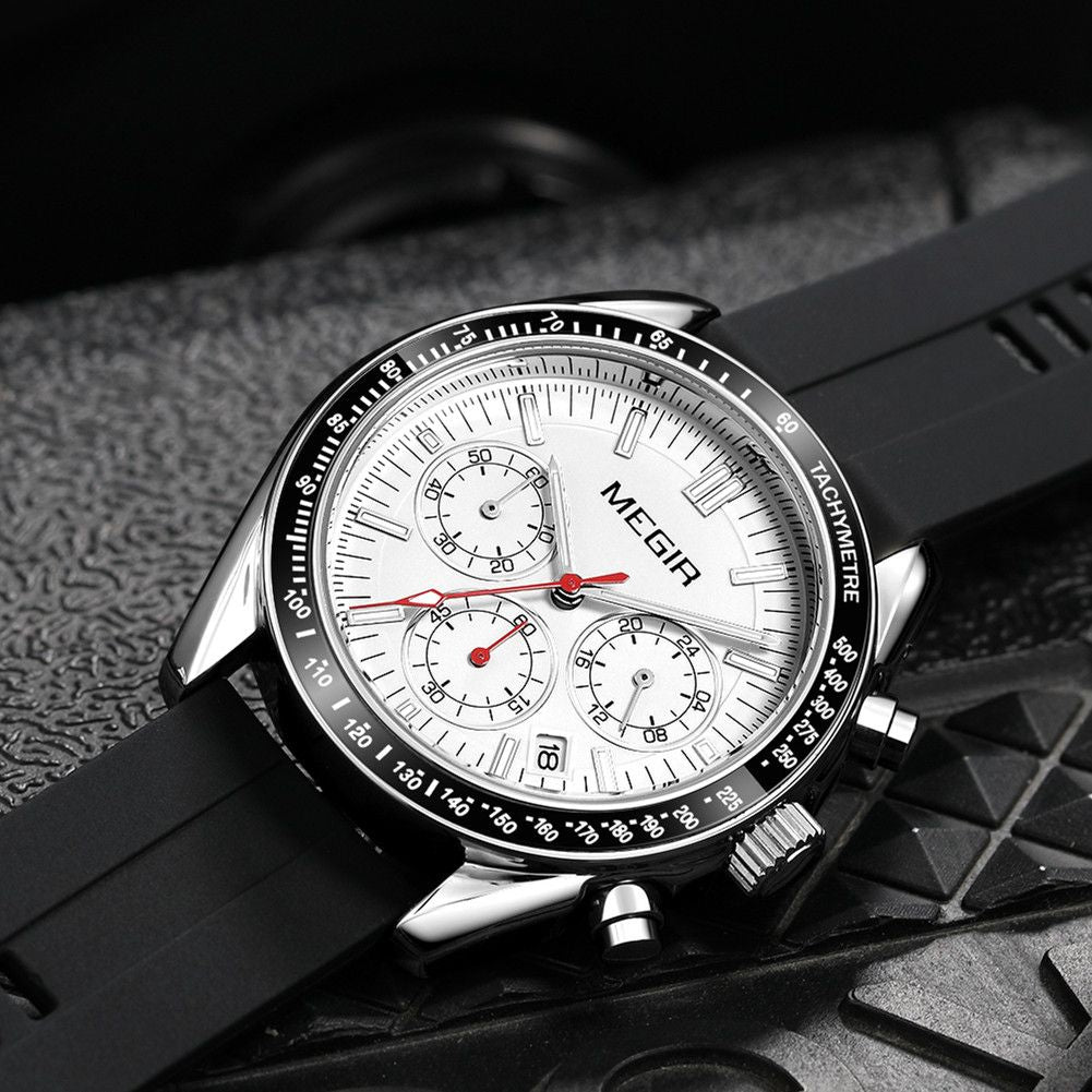 MEGIR Analog Quartz Wrist Watch Chronograph Luminous Business Sport Watches with Silicone Strap Calendar Man Clock Reloj Hombre 8105