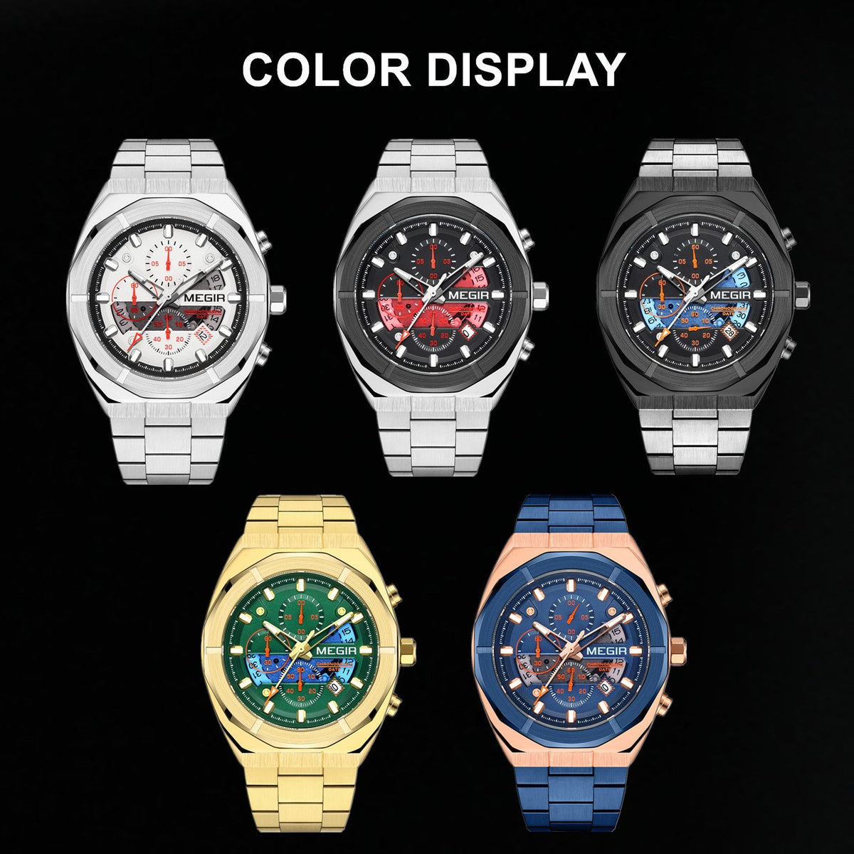 MEGIR New Watch for Men Top Brand Luxury Casual Quartz Wristwatch with Chronograph Waterproof Luminous Auto Date Reloj Hombre 2225
