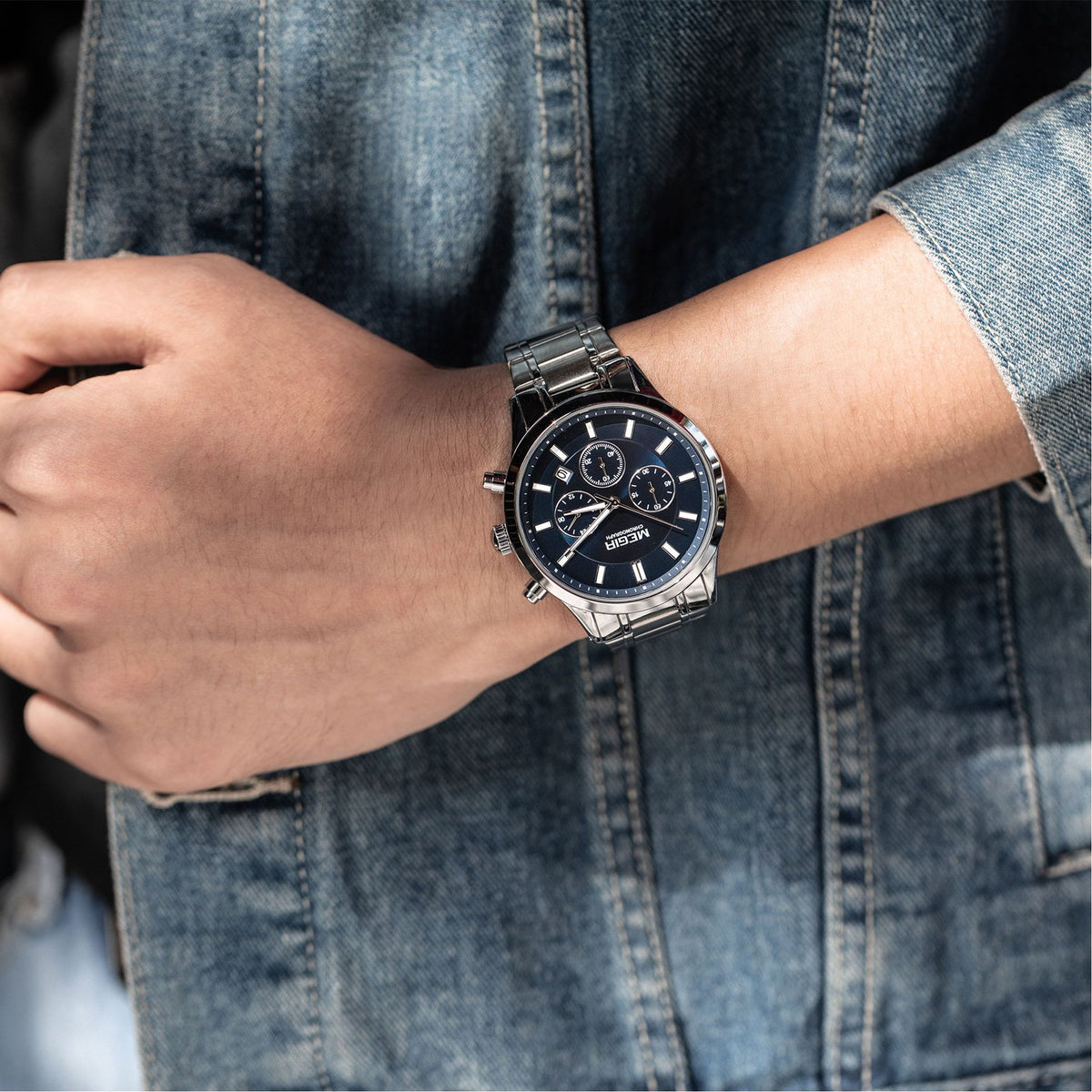 MEGIR Stainless Steel Waterproof Wrist Watches for Men Luminous Chronograph Business Quartz Men's Casual Clock Reloj Hombre 2150