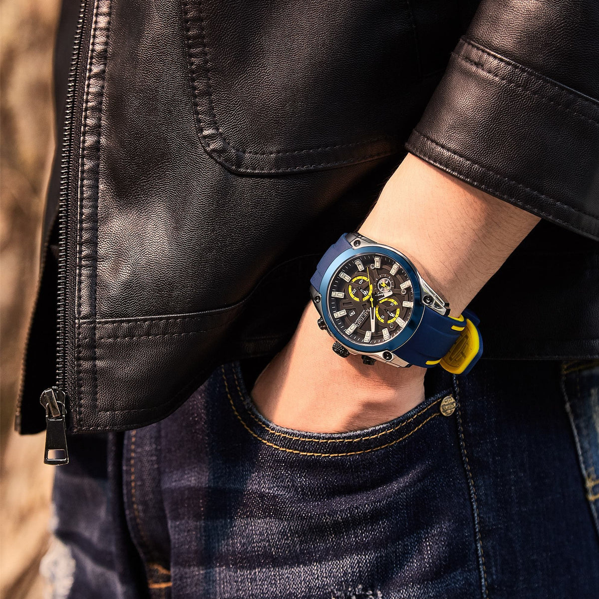 MEGIR Original Blue Sport Watches for Men Luxury Chronograph Man Military Quartz Wristwatch Clock Luminous Big Dial Reloj Hombre 2144