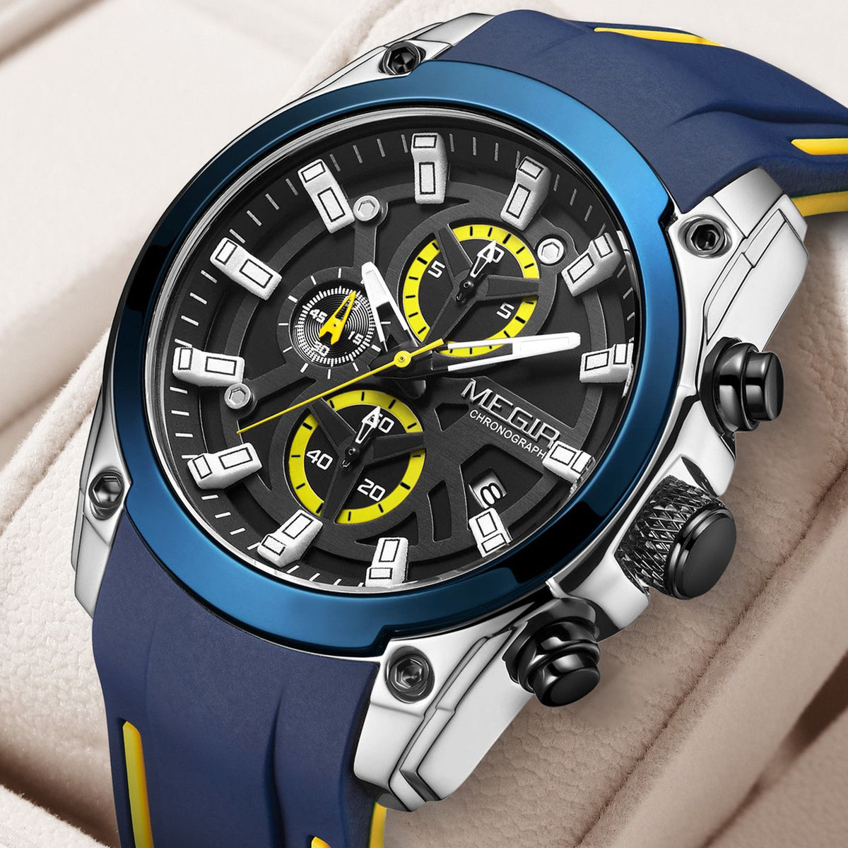 MEGIR Original Blue Sport Watches for Men Luxury Chronograph Man Military Quartz Wristwatch Clock Luminous Big Dial Reloj Hombre 2144