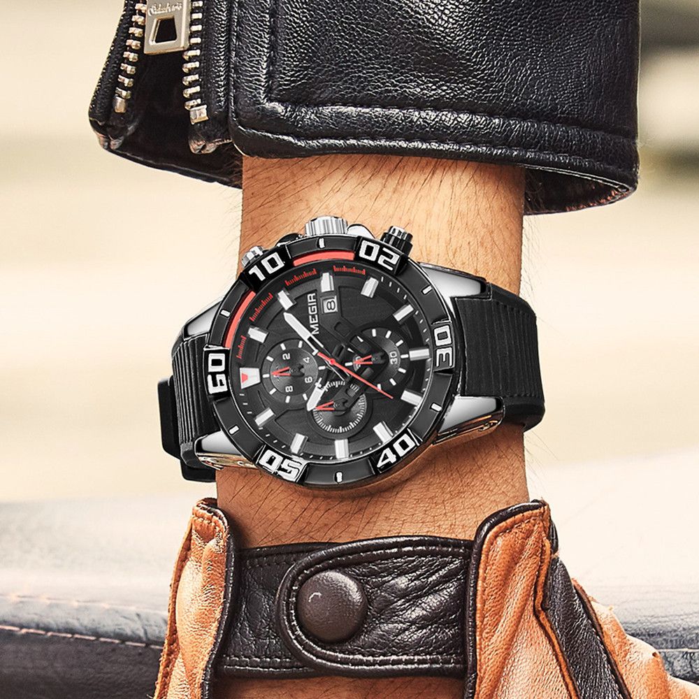 MEGIR Men Wristwatch Top Brand Luxury Silicone Strap Sport Watches Waterproof Luminous Quartz Clock Chronograph Reloj Hombre 2121