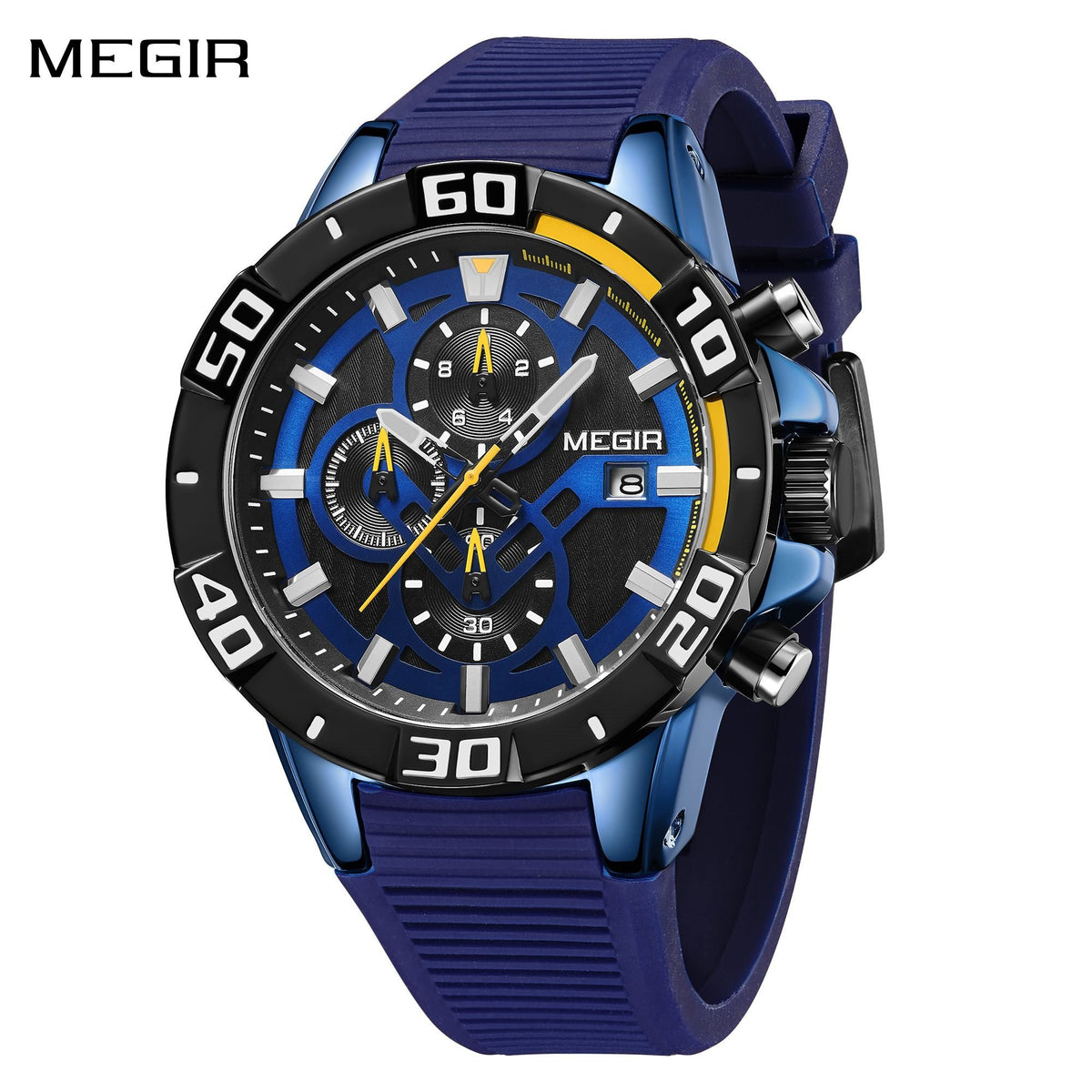 MEGIR Men Wristwatch Top Brand Luxury Silicone Strap Sport Watches Waterproof Luminous Quartz Clock Chronograph Reloj Hombre 2121