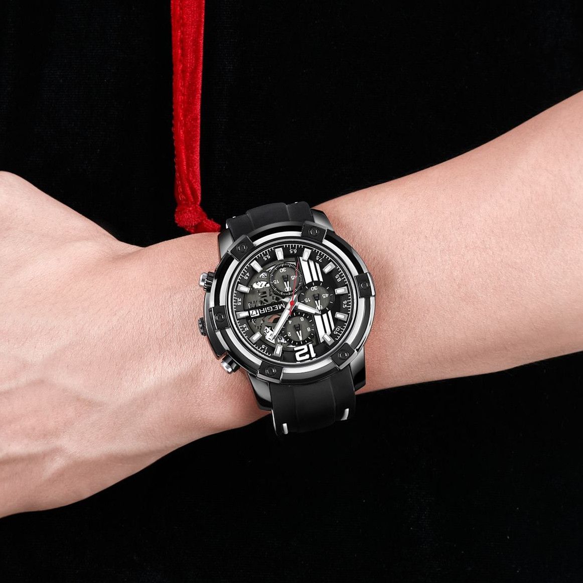 MEGIR Chronograph Mens Sport Watches with Silicone Band Big Dial Military Quartz Watch Men Clock Relogio Masculino Reloj Hombre 2097