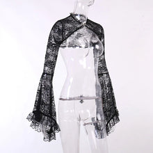 Lace Gothic See Through Shrug Tops Grunge Aesthetic Black Flare Sleeve Crop Top Women Vintage Punk Sexy Clothing