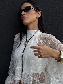 Perspective Hollow Out Gentle Wind Horn Sleeve White Lace Shirt Female Senior Sense