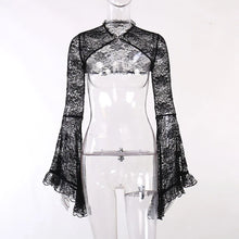 Lace Gothic See Through Shrug Tops Grunge Aesthetic Black Flare Sleeve Crop Top Women Vintage Punk Sexy Clothing