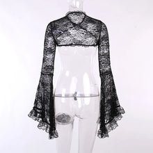 Lace Gothic See Through Shrug Tops Grunge Aesthetic Black Flare Sleeve Crop Top Women Vintage Punk Sexy Clothing