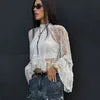 Perspective Hollow Out Gentle Wind Horn Sleeve White Lace Shirt Female Senior Sense