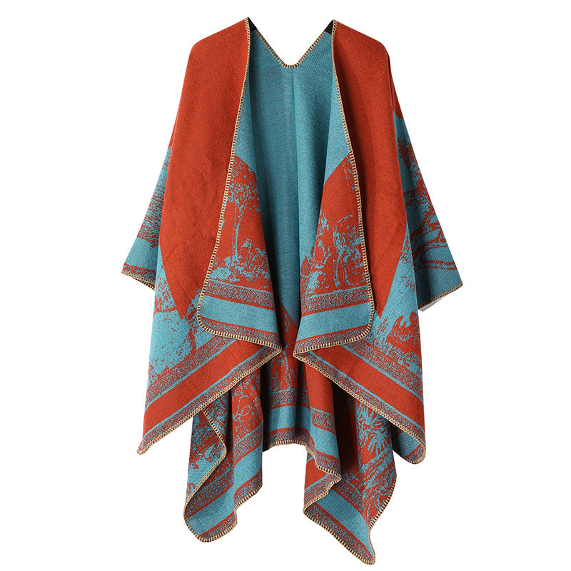 Jiangnan Watertown Knitted Shawl High-end Ethnic Style Cloak Western Sichuan Yunnan Travel Wear Imitation Cashmere Cape Women