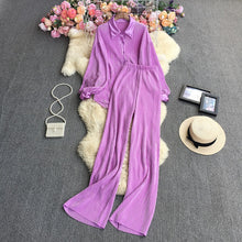Cross-Border fashion set women's loose long sleeve pleated solid color shirt two-piece high waist draping straight wide leg trousers
